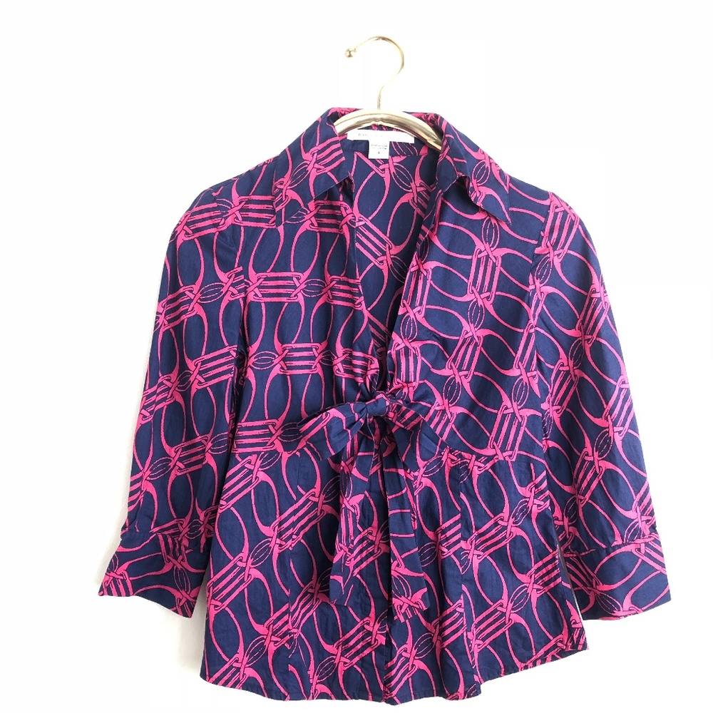 Diane Von Furstenberg V Tie Front Blouse Top DVF